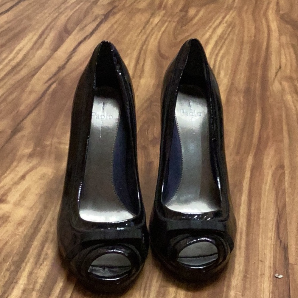 Paolo Black Peep Toe Heels